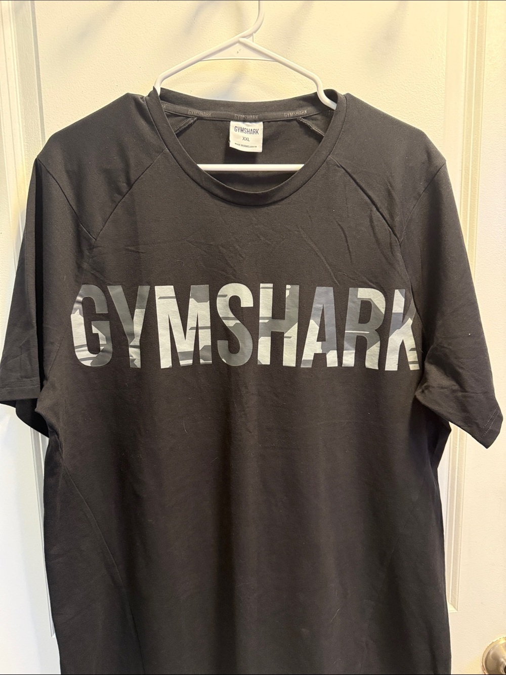 Gymshark Black Tee with Gray Camouflage Logo
